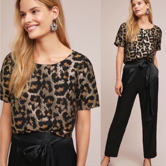 HUTCH by Anthropologie Gold/black metallic blouse - Picture 1 of 13